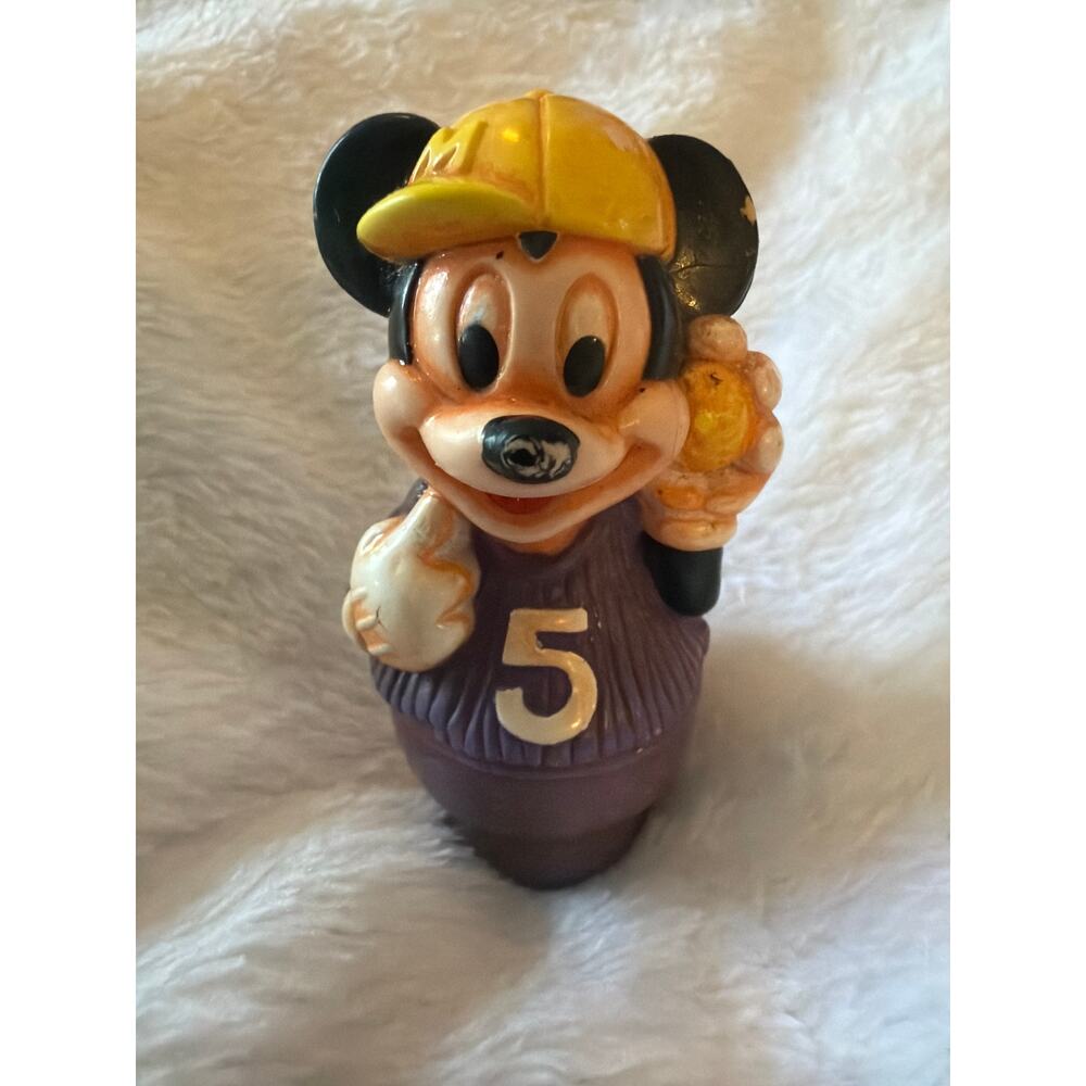 Vintage Disney Mickey Mouse PVC Finger Puppet 2.5" Baseball Player Figure Toy